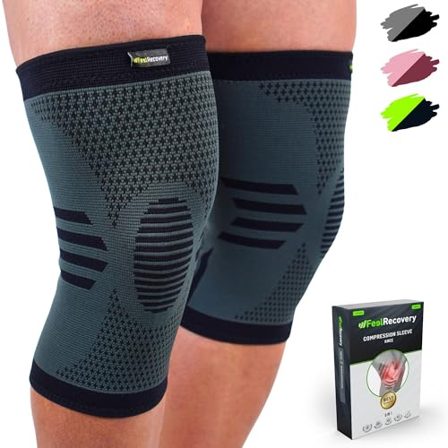 Feel Recovery 2 Stück Kniebandage für Herren & Damen - Kompression Kniestütze Sport für Knieschmerzen - Kniebandage für Arthrose & Meniskus - Atmungsaktiv & Rutschfest (XL, Schwarz)