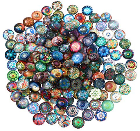 100pcs 12mm Glass Mandala Cabochons Ethnic Round Flower Dome Tiles Jewelry Making Accessories for Women Ladies