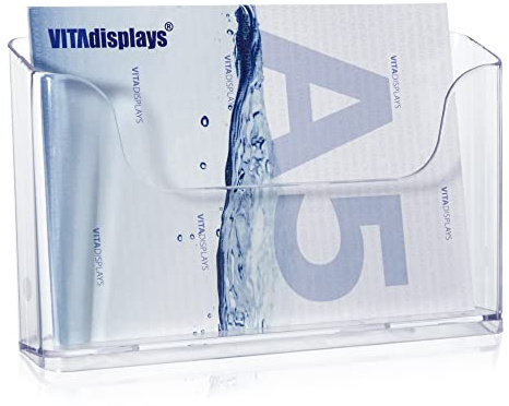 VITAdisplays Soporte para folletos DIN A5 en formato horizontal, transparente y estable para folletos, 2 unidades