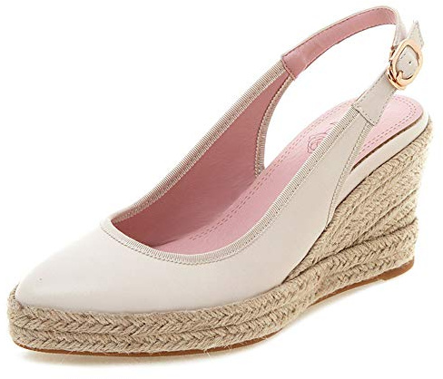 Scarpe Slingback da Donna, Espadrillas Zeppa Moda Décolleté Tacco Alto Appuntito con Plateau Beige Numero 34 EU