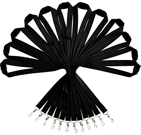 WEZEBEL Packung mit 12 strapazierfähigen Polyester Lanyards mit Sicherheitsverschluss - Verfügbar in Regenbogen-Mix & einfarbigen Farben (Schwarz, 12er-Pack)