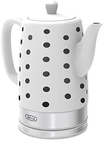 BELLA Electric Kettle and Tea Pot, Ceramic Water Heater with Detachable Swivel Base, Auto Shut Off and Boil Dry Protection, 1.5 Liter, Polka Dot