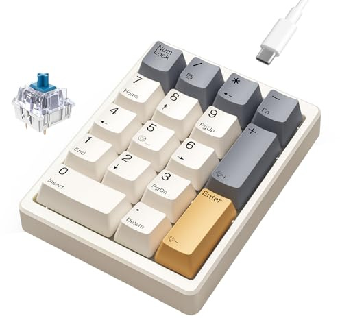 Kisnt KN17 Wired Mechanical Number Pad- 17 Keys Hot Swappable Numpad with White Backlight& PBT Keycaps for Laptop PC Compact Keyboards(Retro Beige, Blue Switch)