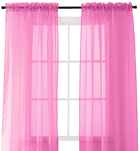 Elegant Comfort 2-Piece Sheer Panel with 2inch Rod Pocket - Window Curtains 40-inch Width X 84-inch Length, Hot Pink