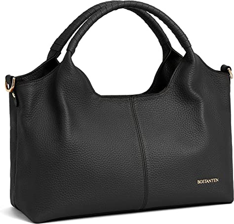 BOSTANTEN Damen Shopper Leder Handtasche Hobo taschen Top Griff Schultertasche Frauen Umhängetasche mit verstellbarem Riemen,Schwarz