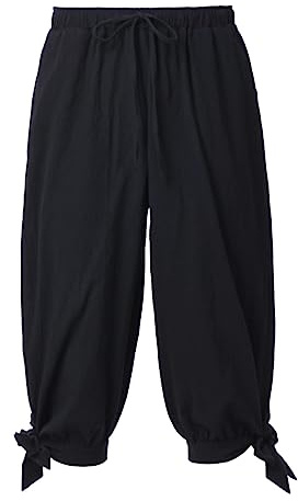 COSDREAMER Pirate Pants - Pantaloni da Uomo Vichingo Medievale Rinascimentale, con Fascia di Polpaccio, Taglia XL, Colore: Nero