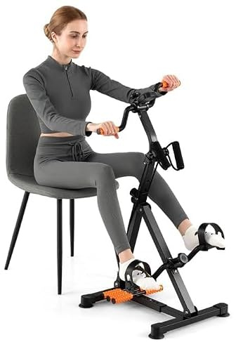 GOPLUS Pedaltränare seniorer, rörelsetränare arm- och bentränare med LCD-display, ergometer motionscykel justerbar höjd och längd med massage, 45 x 43–53 x 87–100 cm