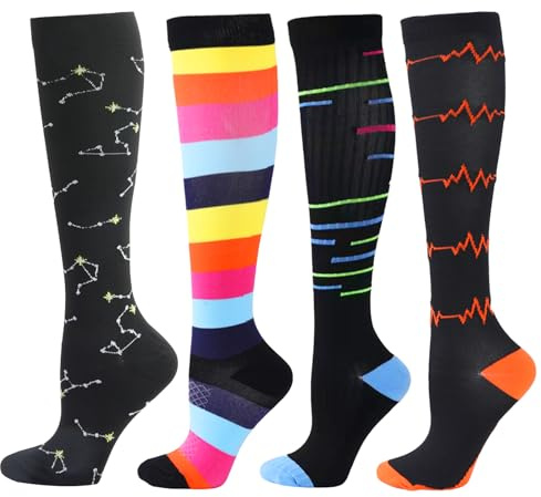 BISOUSOX Unisex kompressionsstrumpor 4 par löparstrumpor herr dam 15–20 mmHg höga strumpor dam moderskapspresenter cykelstrumpor sport