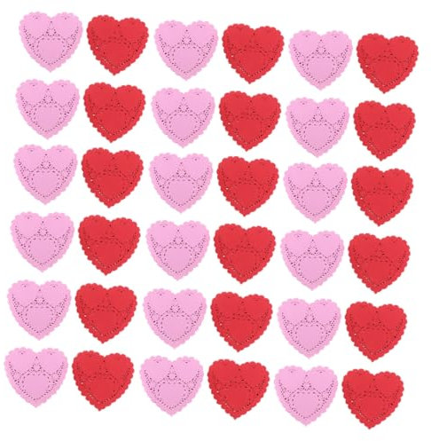 Cabilock 200feuilles Papier Décoratif Forme De Cœur Pour Pâtisserie Et Mariage Tapis Pour Gâteau Absorbant Huile Napperons Thématiques Saint-valentin Rouge Et Rose Décoration De Table