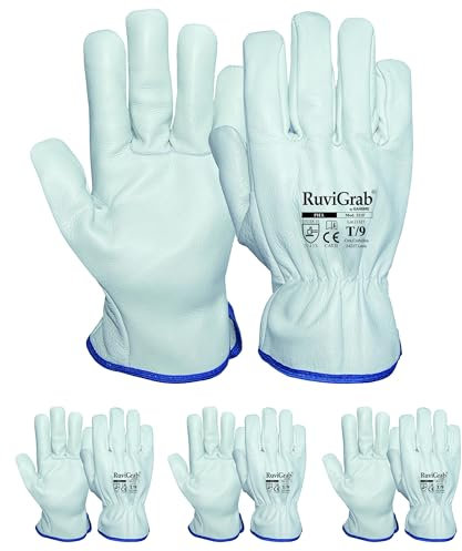 Ruvigrab - Guanto da lavoro in pelle di fiore di vitello naturale per giardinaggio, costruzione e cantiere, industria, guanti di pelle