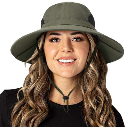 DRESHOW Chapeau de Soleil Femme l'extérieur UV Protection Chapeau d'été à Large Bord Bonnet Pliable en Maille Plage Pêche Seau Casquette