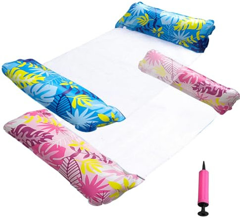 Kalamakala Hamac Piscine Lot de 2, Hamac Gonflable Piscine pour Adultes et Enfants, Portable Hamac Aquatique Flottant, 4 -en-1 Multi Matelas Piscine Gonflable (Blau + Rosa)