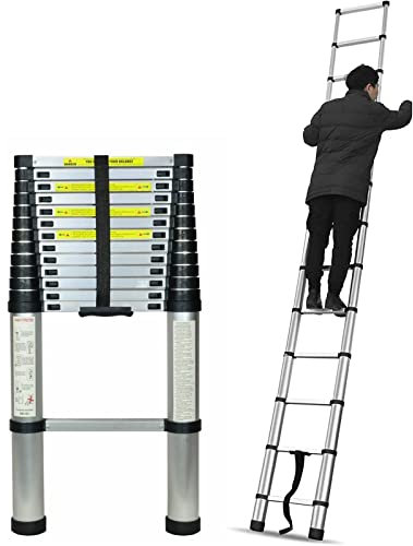 Escalera telescópica de aluminio de 8 m, escalera plegable extensible para el hogar, techo, caravana, ático, uso en interiores y exteriores, capacidad de carga de 150 kg, diseño compacto y portátil