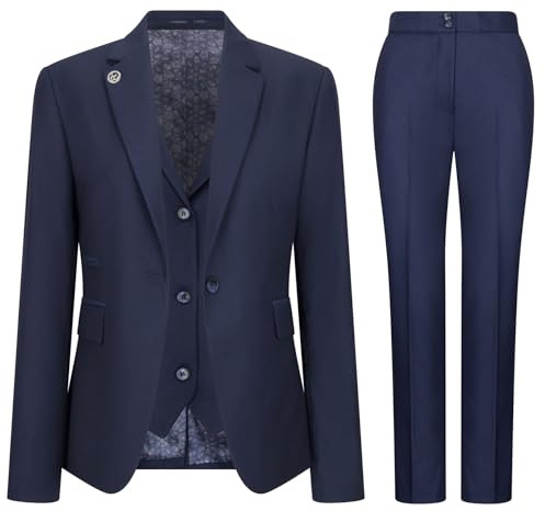 Women's Suit 3 Piece Plain Navy Blue Tailored Fit Business Formal Ladies Dress - Navy 12