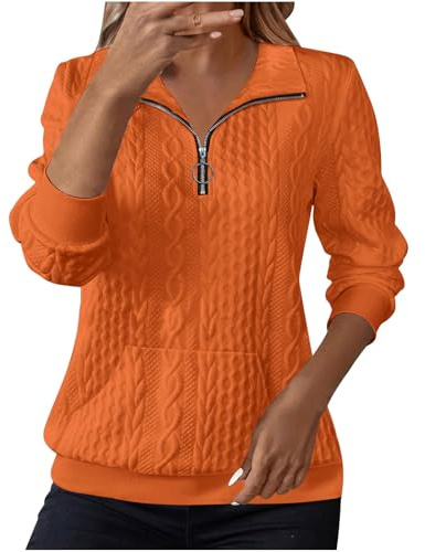 Sweatshirts for Women Cable Knit Jumpers Lapel Half Zip Pullover Ladies Thermal Sweatshirt Long Sleeve Tops Winter Autumn Sweaters Warm Tunics for Office Work Daily Going Out Wear