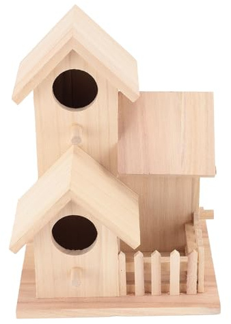 Riuulity Casa de Pájaros de Madera, Casa de Pájaros Al Aire Libre a Prueba del Clima con Perchas y Espacio de Anidación, Decorativo, Refugio de Jardín