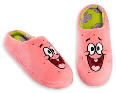 SPONGEBOB SQUAREPANTS Pantuflas rosas Patrick | Ropa de estar por casa mullida para adultos | Ropa de estar por casa con personajes de dibujos animados