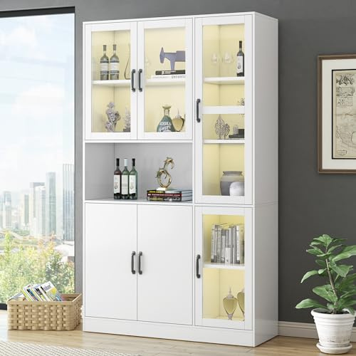 Vitrina con puertas, luz LED, estanterías grandes, armario de cocina, sala de estar, dormitorio