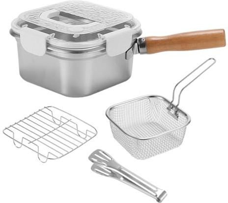 LeeQinersw 4 Pezzi Pentola per Friggere Casseruola Quadrata Friggitrice Compatta Padella Da Viaggio con E Pinza Adatta a Uso Domestico E -nic, Bianco