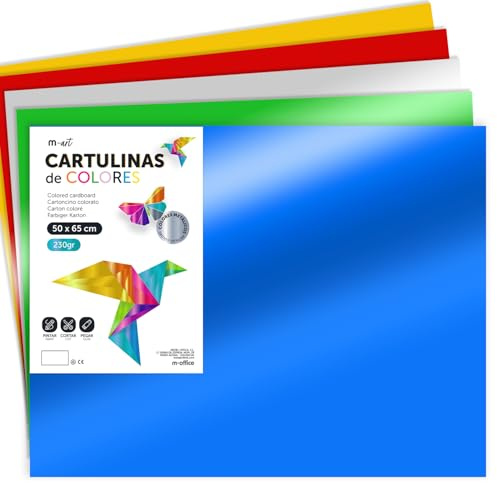 Carton Métallisé Couleur 50x65cm, 230g/m², Feuilles Cartonnées Grandes, Carton de Couleur pour Loisirs Créatifs, Projets Artistiques et Décorations, Brillant · m-office (25 feuilles, Assortiment)