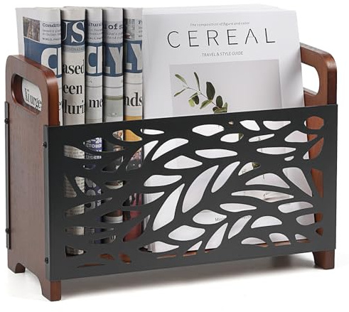 GHIAKQYT Zeitungsständer Holz modern Zeitschriftensammler, Magazinständer - Zeitungshalter Bücherregal Zeitschriftenhalter, Aufbewahrungskorb Magazinsammle für Büro Zuhause, 33x24x13cm