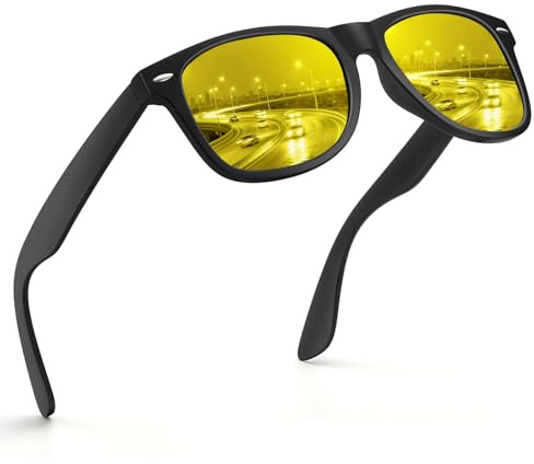 FEIDUSUN Sunglasses Men Polarized Sunglasses for Mens and Womens,Black Retro Sun Glasses Driving Fishing UV Protection,A02-Matte Black/Night Vision Lens