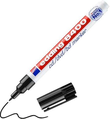 edding 8400 marcador de CD/DVD/BD - negro - 1 rotulador - punta redondeada fina 0,5-1 mm - para el etiquetado permanente de CD, DVD y discos Blu-ray