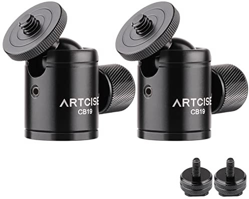 Mini trípode Cabeza de Bola ARTCISE CB19 CNC 360 Grados de rotación Cabeza de Bola panorámica Montaje de la cámara, Carga máxima 6.61 LB/3 kg para teléfono/cámara DLSR/Mini Soporte (Paquete de 2)