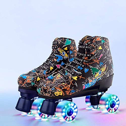 Alivisa Roller Skates für Frauen und für Männer, Classic 4 Wheels Skating Roller PU-Leder zweireihig Skates für Indoor- und Outdoor-Unisex, Erwachsene,schwarz b,36