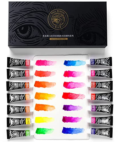 Paul Rubens Watercolour Paint Set, 14 Neon Colours x 5ml Tubes, Highly Pigmented & Non-Toxic Watercolour Tubes Ideal for Comic, Illustration, for Artist, Hobby Painters