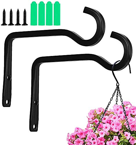 2 Pieces Iron Metal Hanging Hook, Wall Hanging Basket Brackets, Iron Wall Hanging Basket Stand Hooks, Decorative Iron Metal Hanging Planter Hook, for Hanging Plants, Bird Feeders, Light, Plant Pots