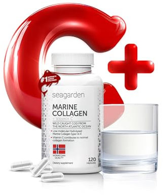 Seagarden Norwegische Marine-Collagen-Kapseln mit Vitamin C - Hochdosiert, Typ 1 mit 20 Aminosäuren- Aus wild gefangenem Kabeljau - 120 Kapseln (30 Portionen), Für Haut, Gelenke & Haare