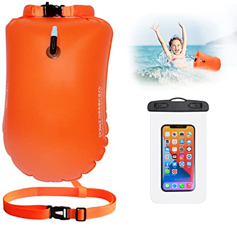 Bouée de Natation,Flotteur Tractée de Natation Sauvage 20L et Étui de Téléphone Étanche,Sac Sec Remorquage Gonflable,Nageurs Sports En Eau Libre Triathlètes Entraînement Accessoires,à Haute Visibilité
