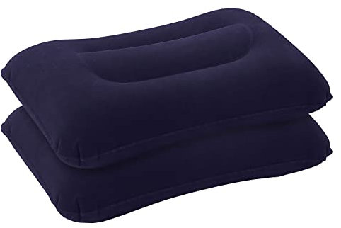 Idocolors Aufblasbares Camping Kissen Blau 2 Stück, Strandkissen Reisekissen Beflockung Luftkissen Sitzkissen für Büro 38x25 cm