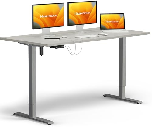 KRIEG HighDesk SMART Höhenverstellbarer Schreibtisch 120 x 80 cm I Silber + Grau - Elektrischer Sitz- & Stehtisch mit Tischplatte - Stehschreibtisch Elektrisch Höhenverstellbar