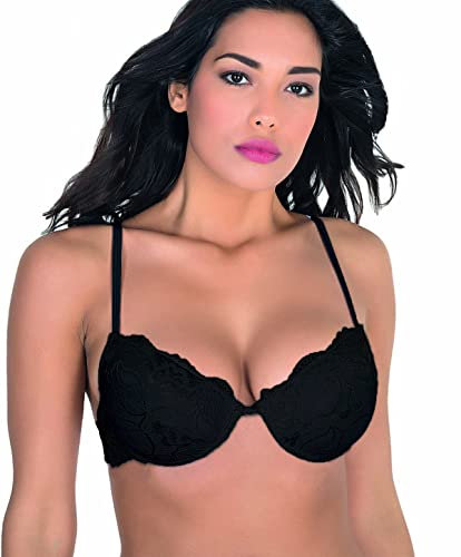 AC Milan 1 Pezzo Reggiseno Donna Aris Sonia in Pizzo con Imbottitura in Gel con Ferretto -Coppa B. Nero 4B