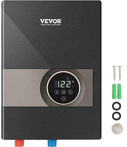 VEVOR Tankless Water Heater Electric, 8KW 240V Black Instant Water Heater, LCD Touch Screen, Digital Temperature Display, Child Security Lock, On Demand for Bathroom, Kitchen, Shower, Mall, Salon