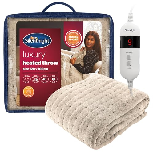 Silentnight Comfort Control Heated Throw Blanket - Luxury Fleece Electric Heated Overblanket for Sofa Bed with 9 Heat Settings, Fast Heat-up Safety Shut Off - Machine Washable - 120x160cm - Natural