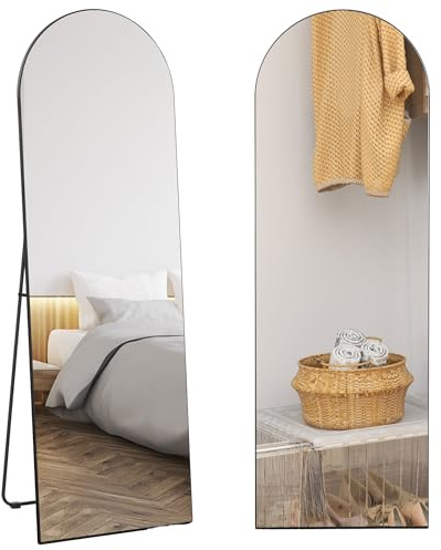 HOMCOM Arched Full Length Mirror Wall Mounted Leaning 50 x 150cm Black | Free Standing Full Body Mirror, Frameless, for Living Room, Bedroom