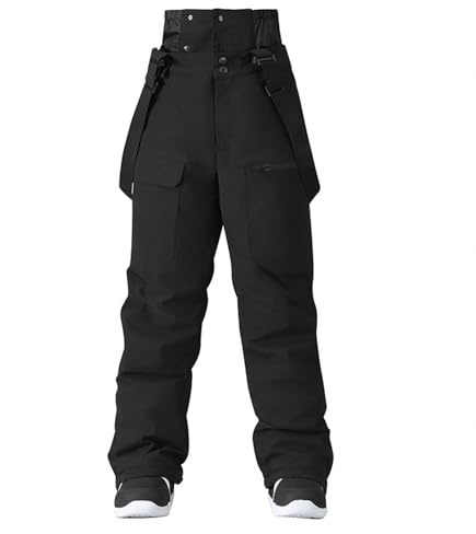 ALSOGO Salopette de ski imperméable isolée pour femme - Pour l'hiver - Bretelles réglables - Pantalon de neige - Coupe-vent - Pantalon chaud pour l'extérieur, Noir , XL