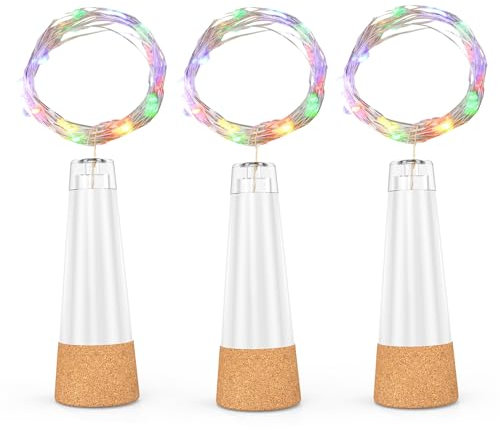 leegoal Luci bottiglia con tappo USB ricaricabile, 2 m 20 LED filo rame, luce fatata per decorazioni natalizie, feste, matrimoni, barattoli, fai da te