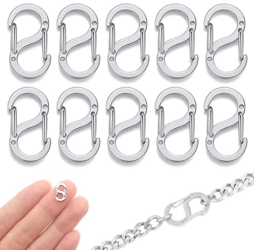 WUSJCOF Moschettoni Piccoli 10 Pezzi, Moschettone Acciaio Inox, Doppia Apertura per Gancetti per Braccialetti e Collane, Gancetti per Braccialetti, Pratica Estensione (16mm)