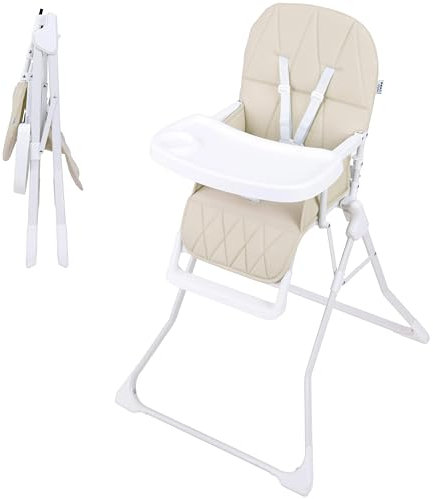 ib style Hochstuhl Baby Leno - Komplakt, klappbar, mit Esstisch, 5-Punkt Sicherheitsgurt, mitwachsend, für Kinder, die eingenständig sitzen können bis 3 Jahre (15kg), Sand