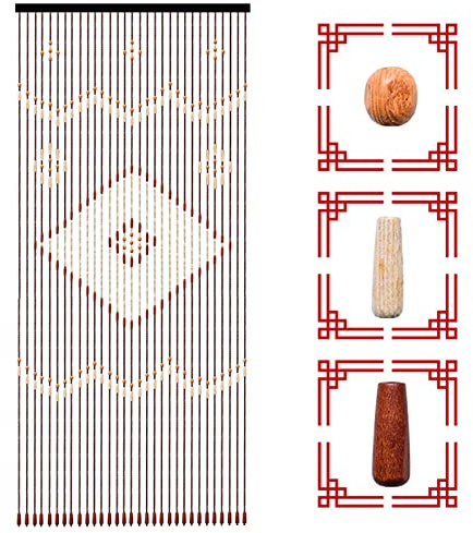 QUIOTUIR Wooden Beaded Bamboo Door Curtain 208x90cm 31 Strands Chocolate Brown Fly Screen for Doorways Stop Flies Insects Mosquitoes Hanging Privacy Screen for Home Bedroom Wardrobe Window