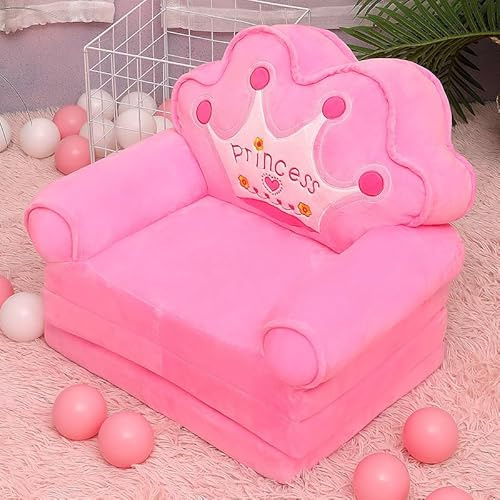 Kids Fold Out Chair Bed, Cute Kids Foldable Sofa Bed, Foldable Toddler Chair Lounger for Children 1-3, Cartoon Shape, High Density Foam, Fold Out Couch for Bedroom, Sofa Bed for Girls (Pink)