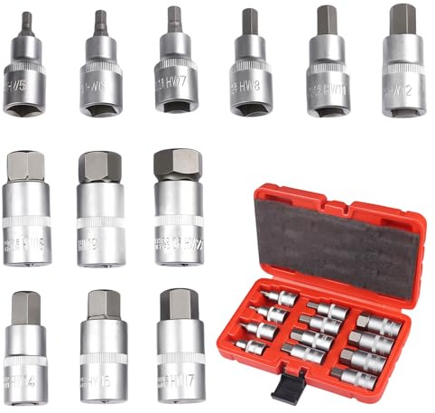Jeu de 12 douilles Allen 1/2 avec coffret en plastique, douilles à six pans creux 5-22 mm, 1/2 pour clé Allen, jeu d'embouts hexagonaux 5-22 mm