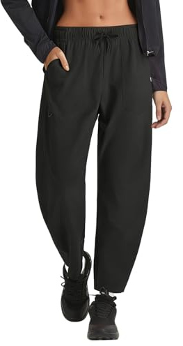 baleaf Women's Barrel Hiking Ankle Pants Water Resistant UPF 50+ Travel Baggy Ripstop Trousers with 5 Pockets Casual Slacks Black S