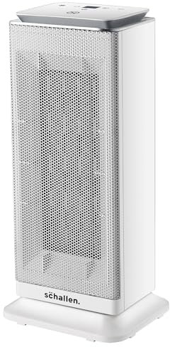 Schallen Floor Standing PTC Ceramic Heater Warm and Cool Air Fan with 24 Hour Timer, Remote Control and LCD Display in White