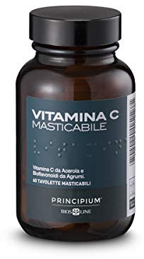 BIOS LINE Principium Vitamina C Masticabile, Integratore Alimentare Naturale di Vitamina C, Gusto Amarena, 60 Tavolette Masticabili