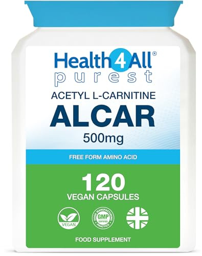 Health4All Acetyl L-Carnitine 500mg 120 Capsules, Purest High Strength ALCAR Amino Acid with no D-Carnitine, Vegan, Gluten-Free, GMO-Free Acetyl-L-Carnitine Supplement | Made in UK